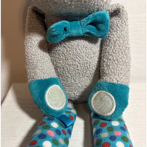 Scentsy Buddy Mouse Plush Toy With Polka Dot Legs & Bow Tie Gray Teal 12" - Picture 3 of 7